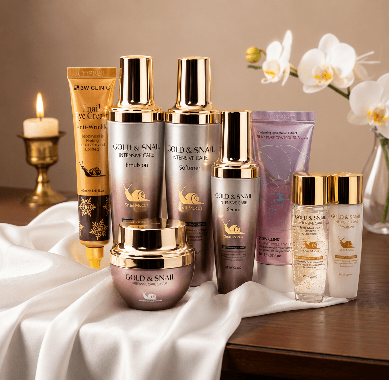 3W Clinic Gold & Snail Intensive Care Premium Teri Parvarishi To'plami (8 ta mahsulot)
