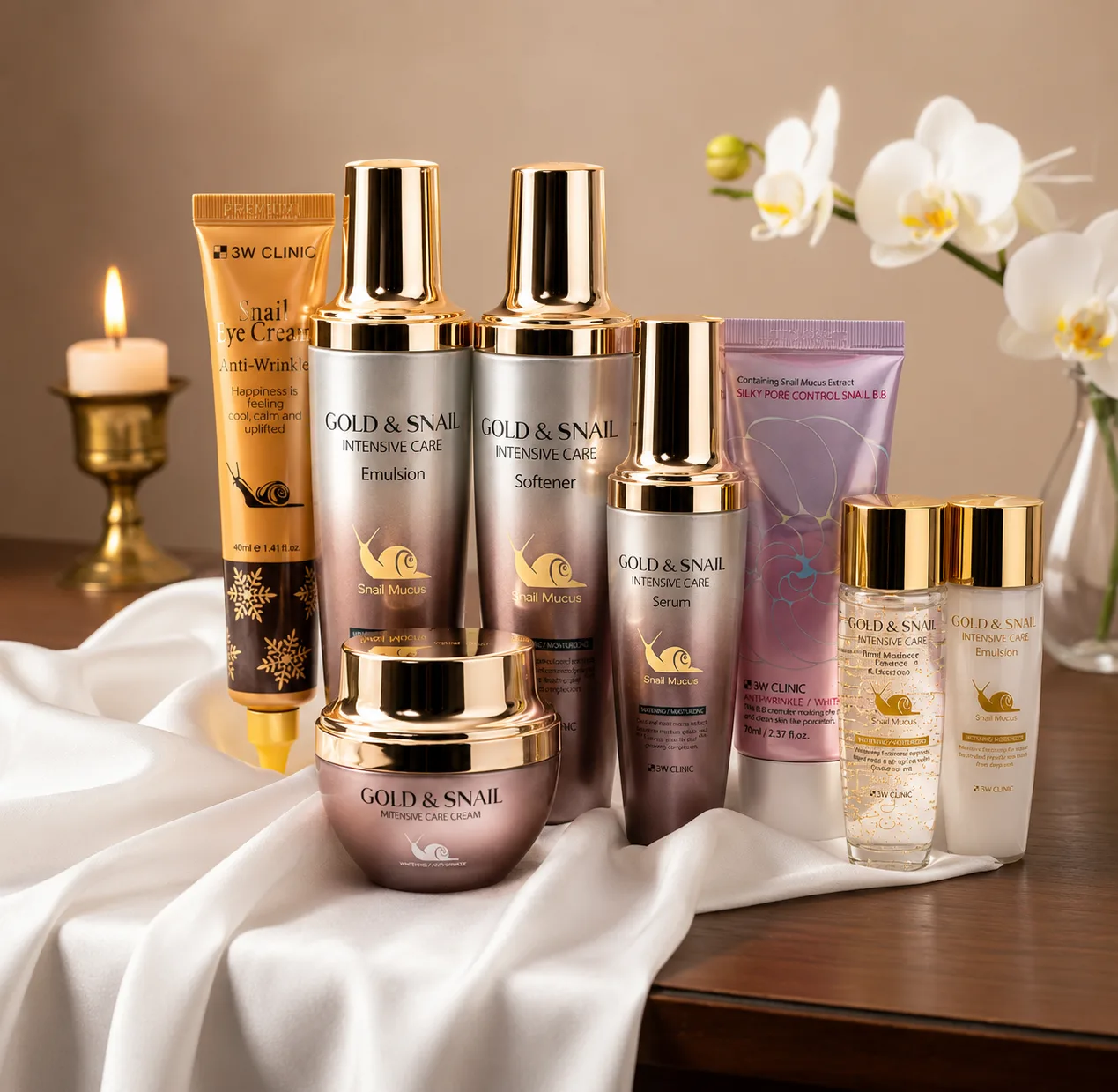 3W Clinic Gold & Snail Intensive Care Premium Teri Parvarishi To'plami (8 ta mahsulot)